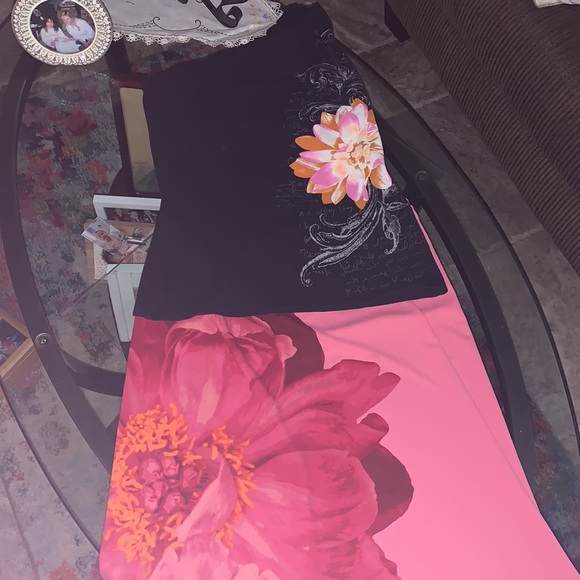 Express Tropical Flower Off Shoulder Shelf Bra Tank & Long Skirt*M - Picture 1 of 11